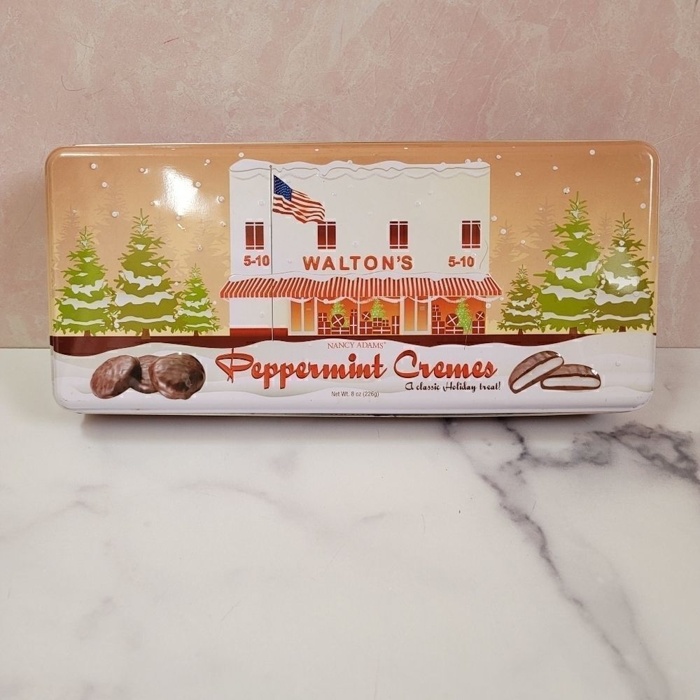 Waltons peppermint creme metal tin food storage container rectangular gift prese